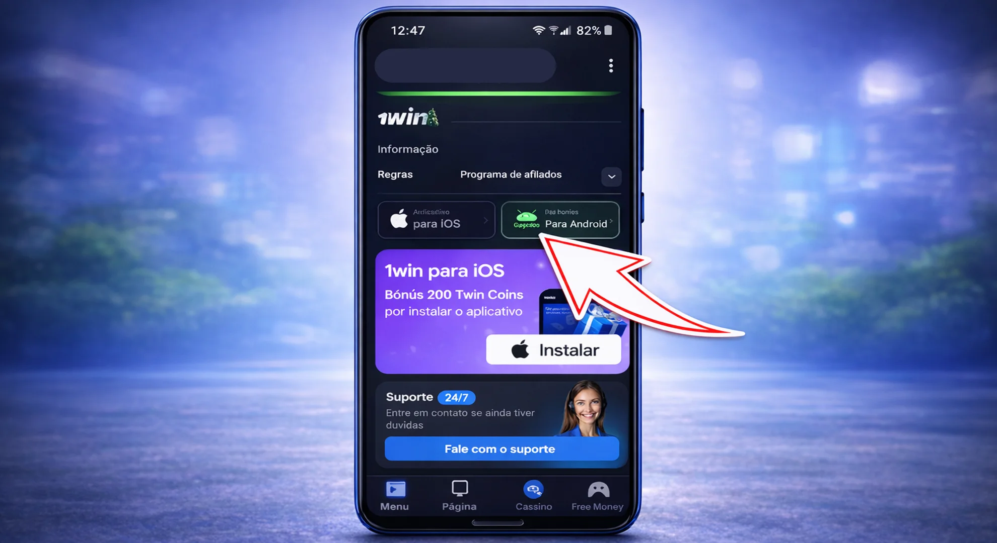 1win Apk para dispositivos Android - instalação - passo 1