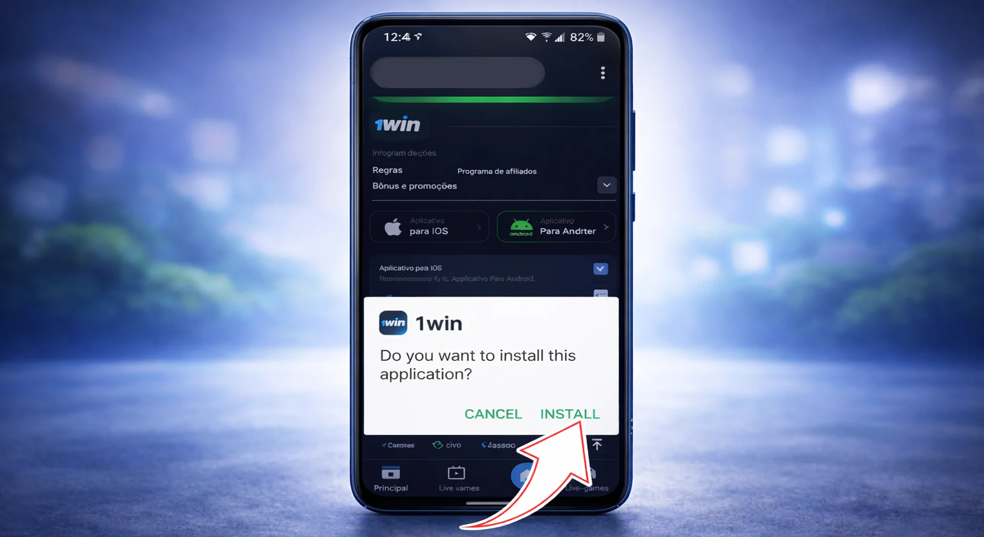 1win Apk para dispositivos Android - instalação - passo 2